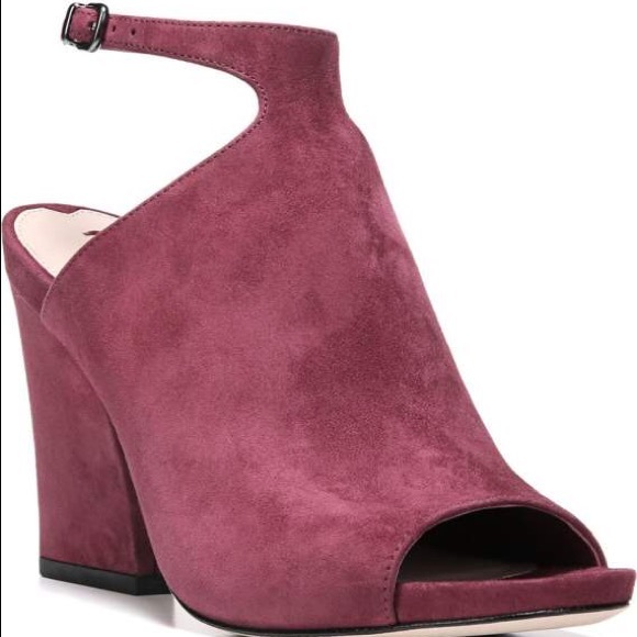 Burgundy Suede Ankle Strap Peep Toe Cone Sandal - Picture 2 of 4